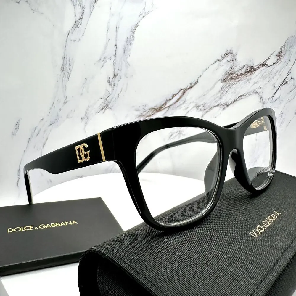 New Dolce&Gabbana Eyeglasses Black Square Gold Metal 55-18-145mm Glasses Frames